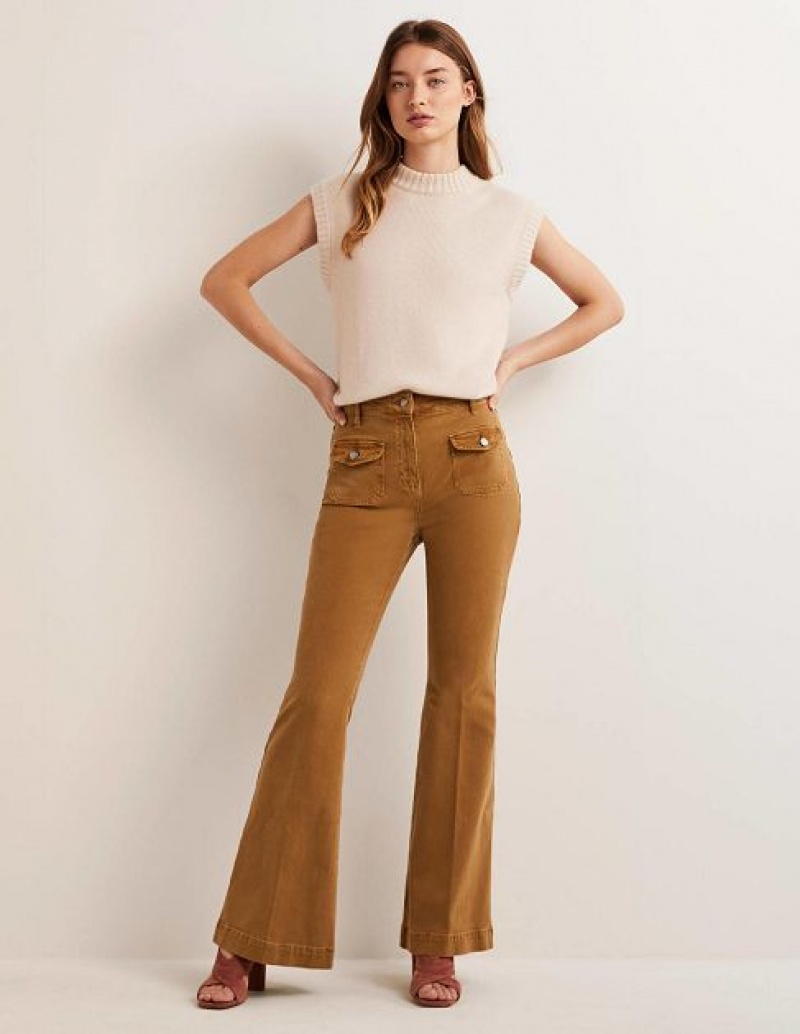 Brown Women\'s Boden High Waist Flare Pants | 31624LZPE