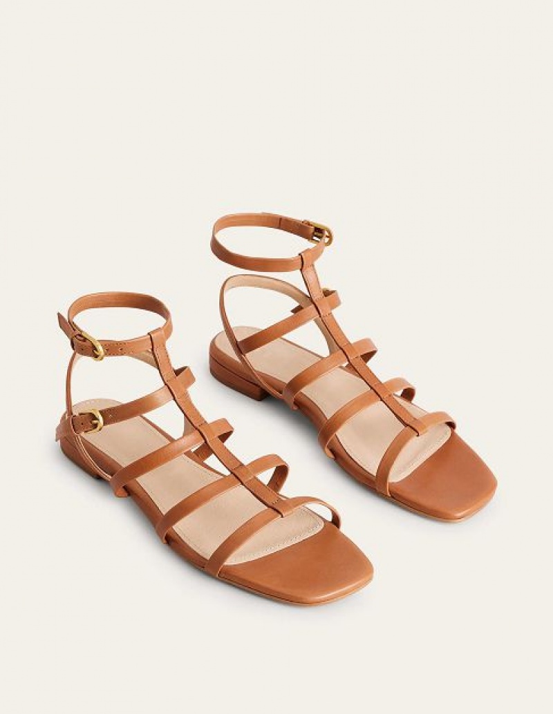 Brown Women's Boden Leather Gladiator Sandals | 49358MWIC