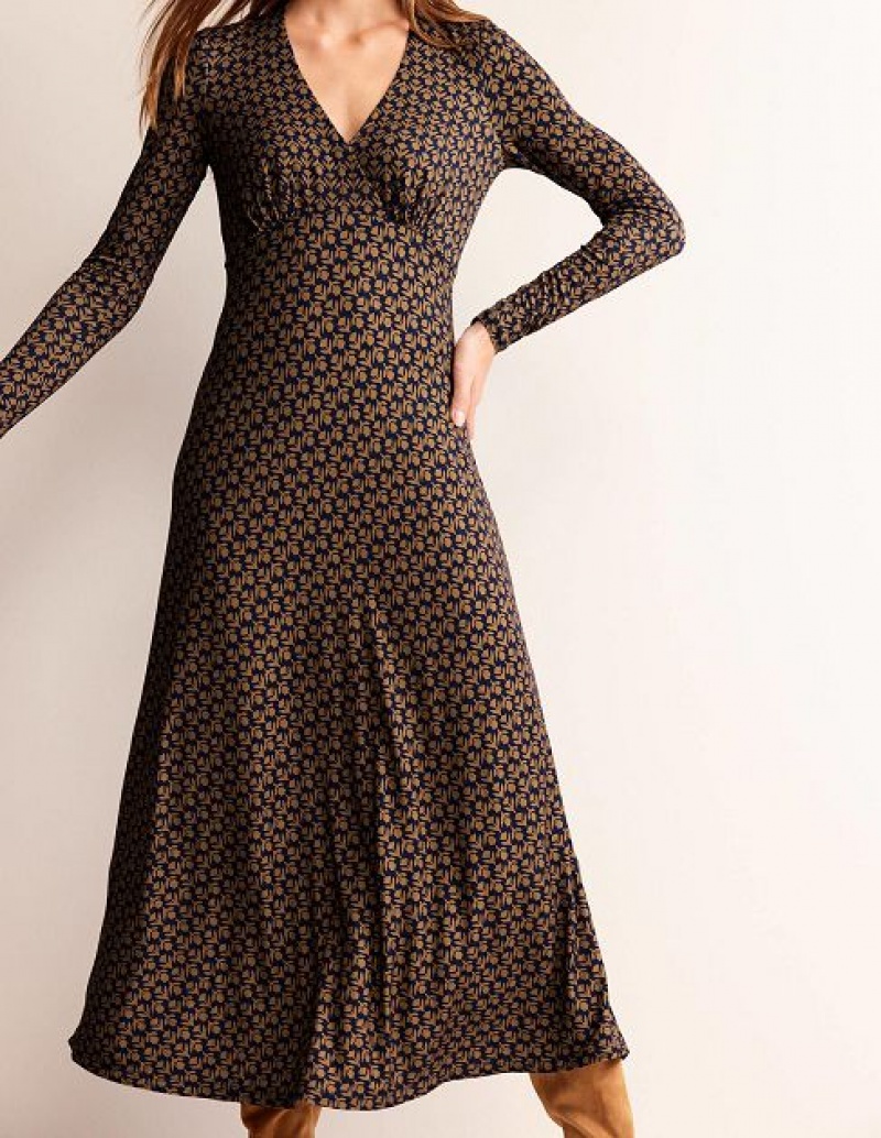 Brown Women's Boden Long Sleeve Jersey Dress | 12468RZKO