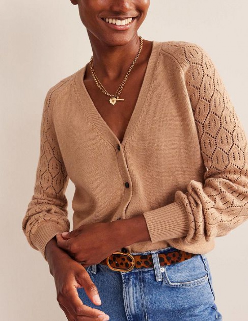 Brown Women's Boden Pointelle Sleeve Cardigan | 70921WPNS