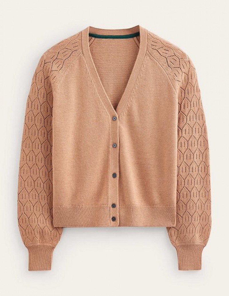 Brown Women's Boden Pointelle Sleeve Cardigan | 70921WPNS