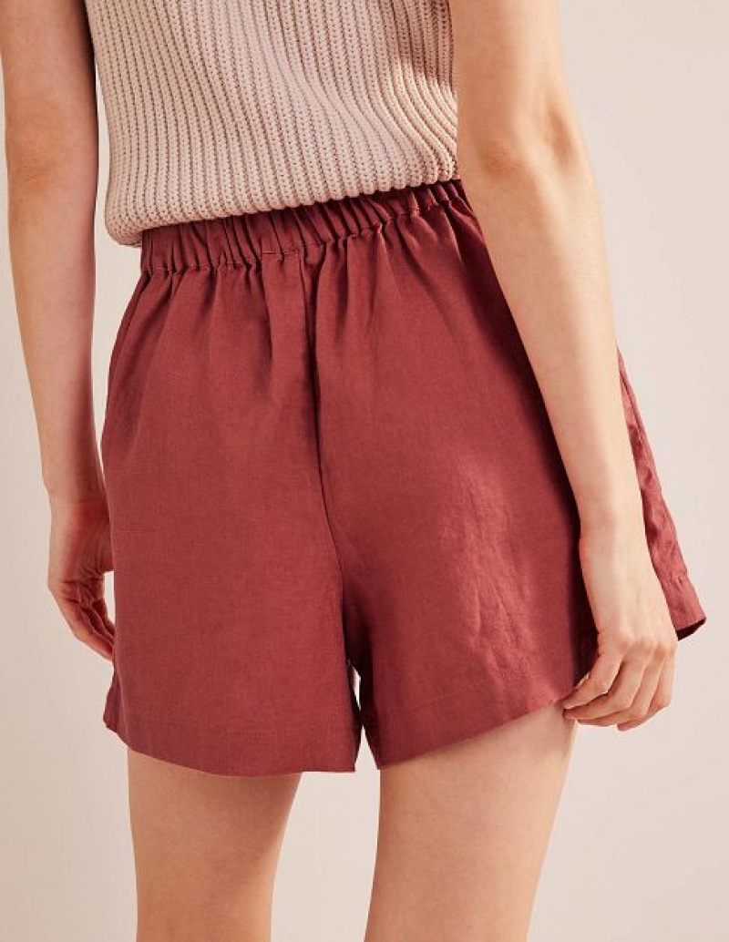 Brown Women's Boden Pull-on Linen Shorts | 01946RZVH