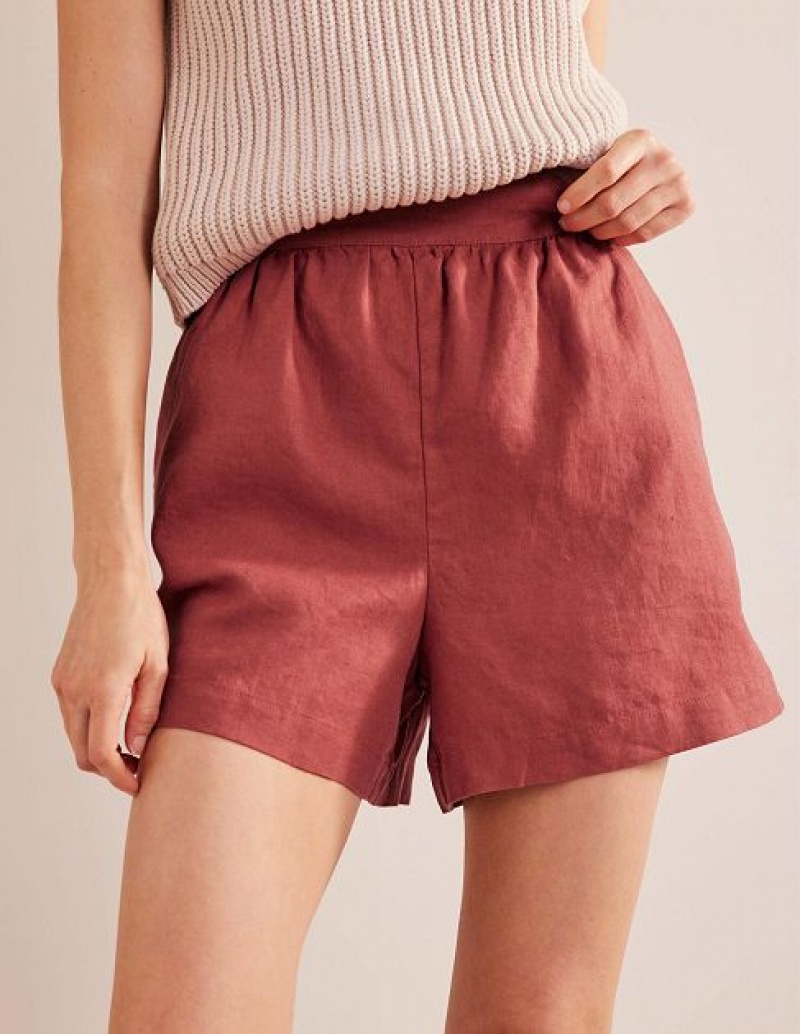 Brown Women's Boden Pull-on Linen Shorts | 01946RZVH