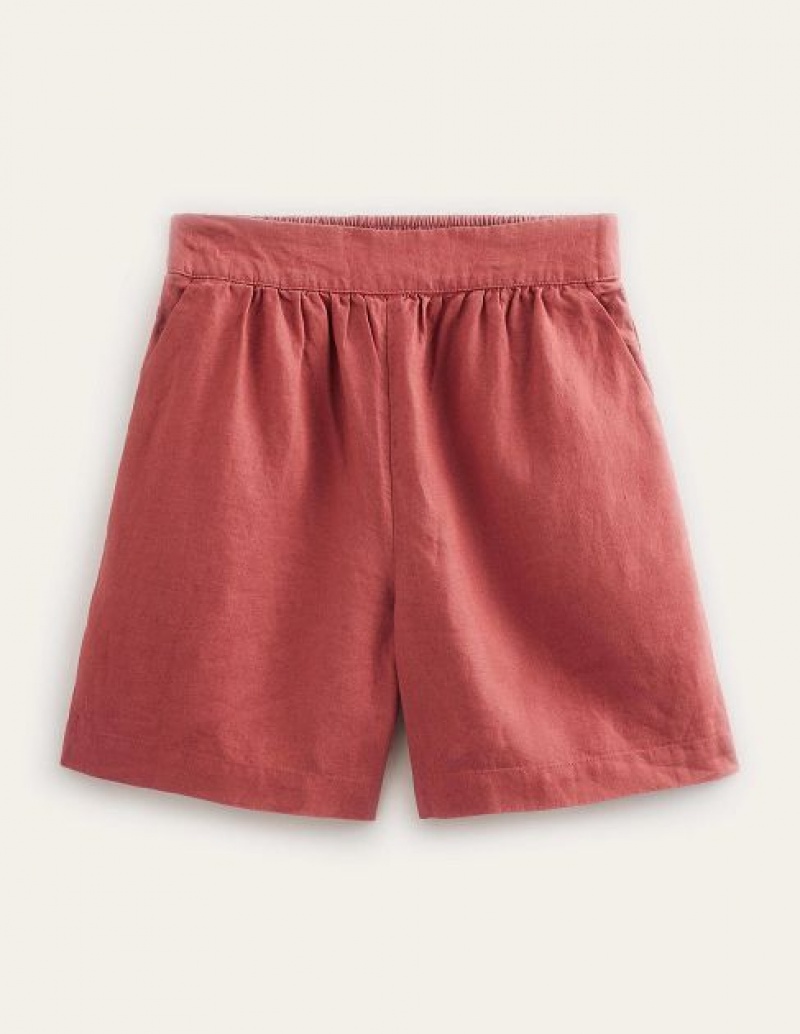 Brown Women's Boden Pull-on Linen Shorts | 01946RZVH