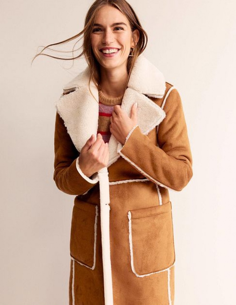 Brown Women\'s Boden Reversible Faux Shearling Coats | 74508YSPN