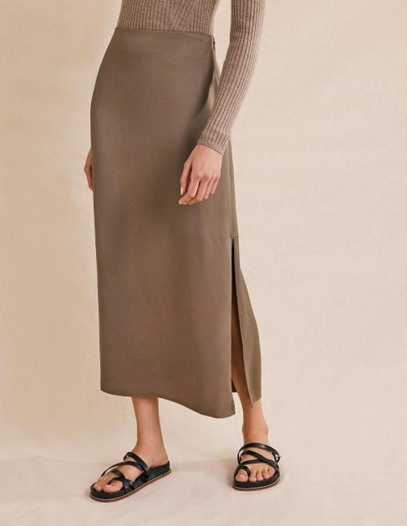 Brown Women's Boden Satin Column Skirts | 32465XOVH