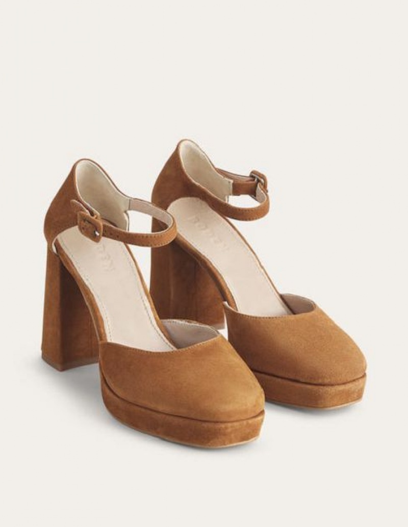 Brown Women's Boden Satin Platforms Heels | 94831ZTVS