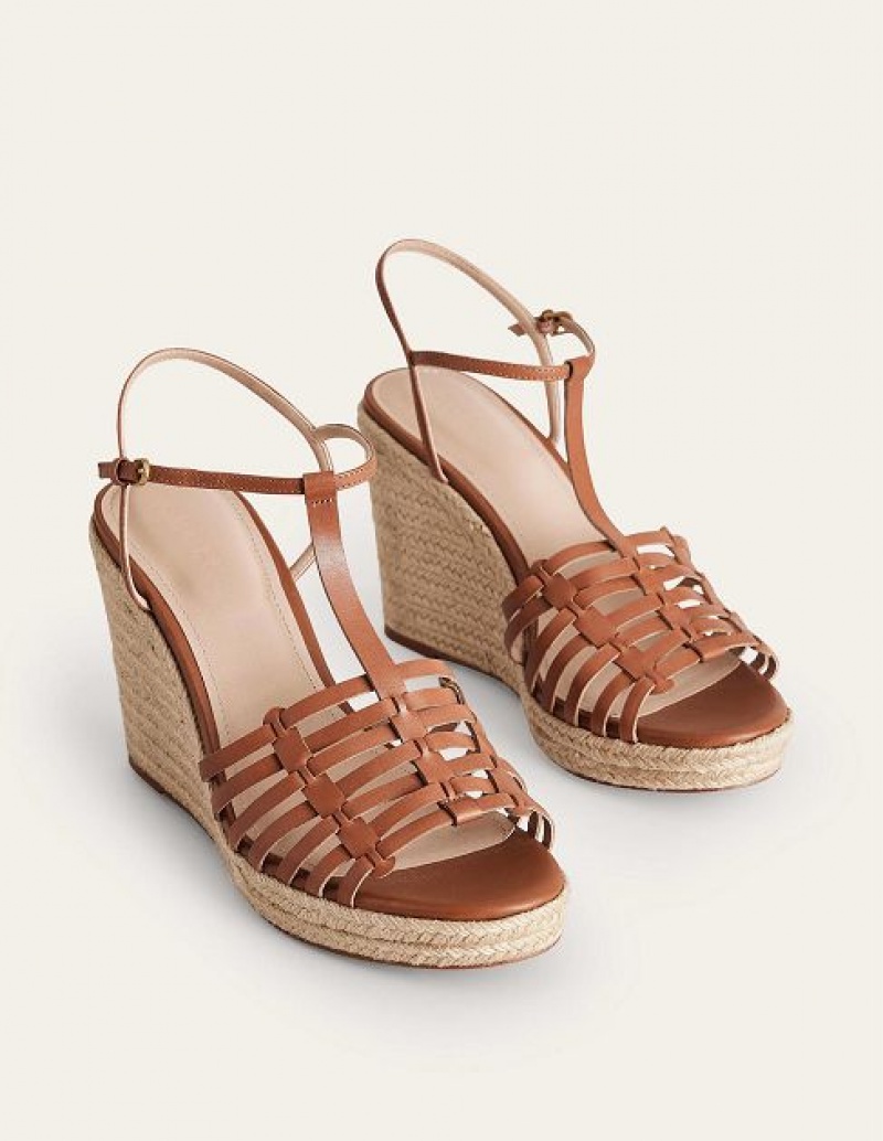 Brown Women's Boden Strappy Wedge Sandals | 19432JGFE