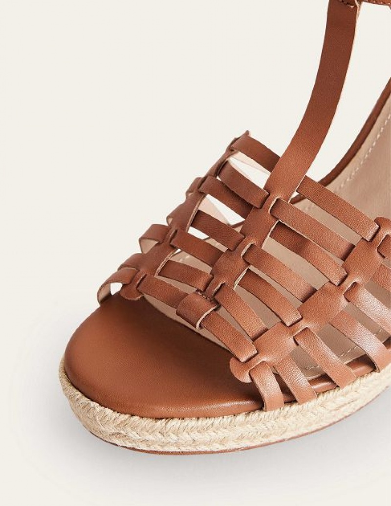 Brown Women's Boden Strappy Wedge Sandals | 19432JGFE