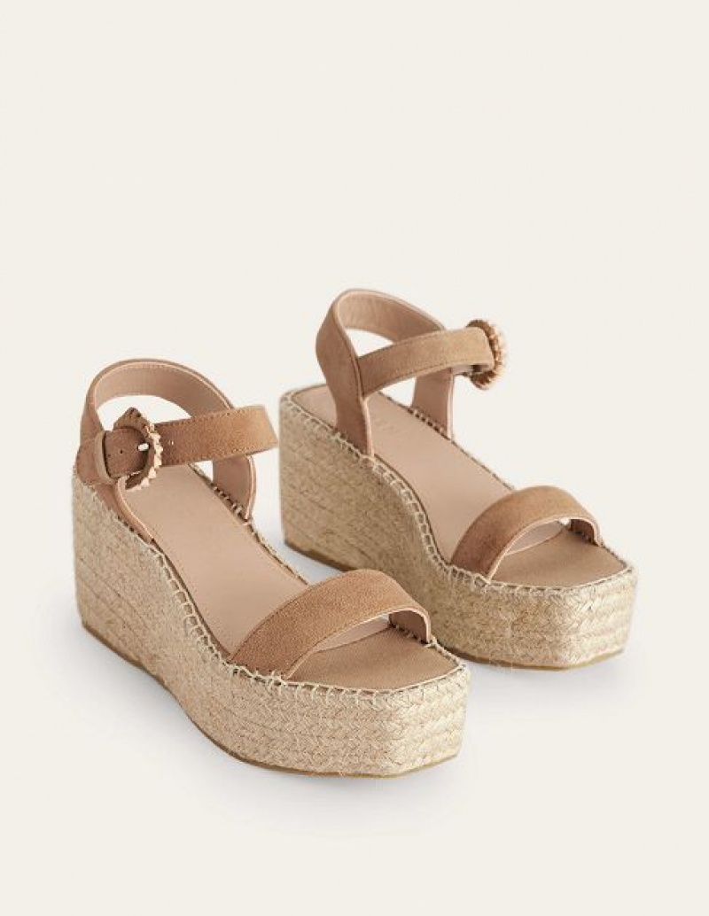 Brown / Beige Women's Boden Suede Wedge Sandals | 75602UTCR