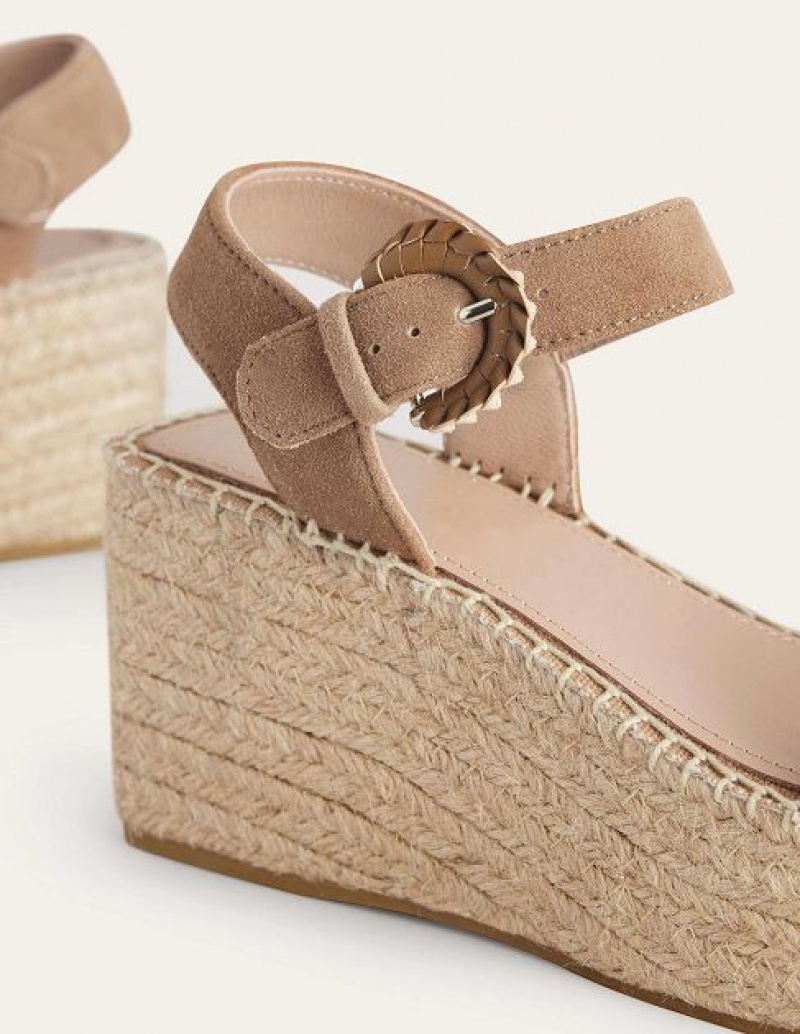 Brown / Beige Women's Boden Suede Wedge Sandals | 75602UTCR