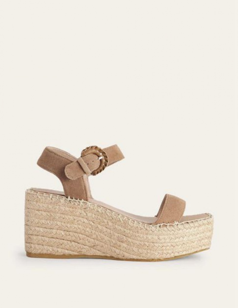 Brown / Beige Women's Boden Suede Wedge Sandals | 75602UTCR