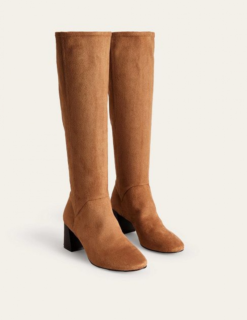 Brown / Black Women's Boden Heeled Stretch Knee-high Boots | 47819KBLW