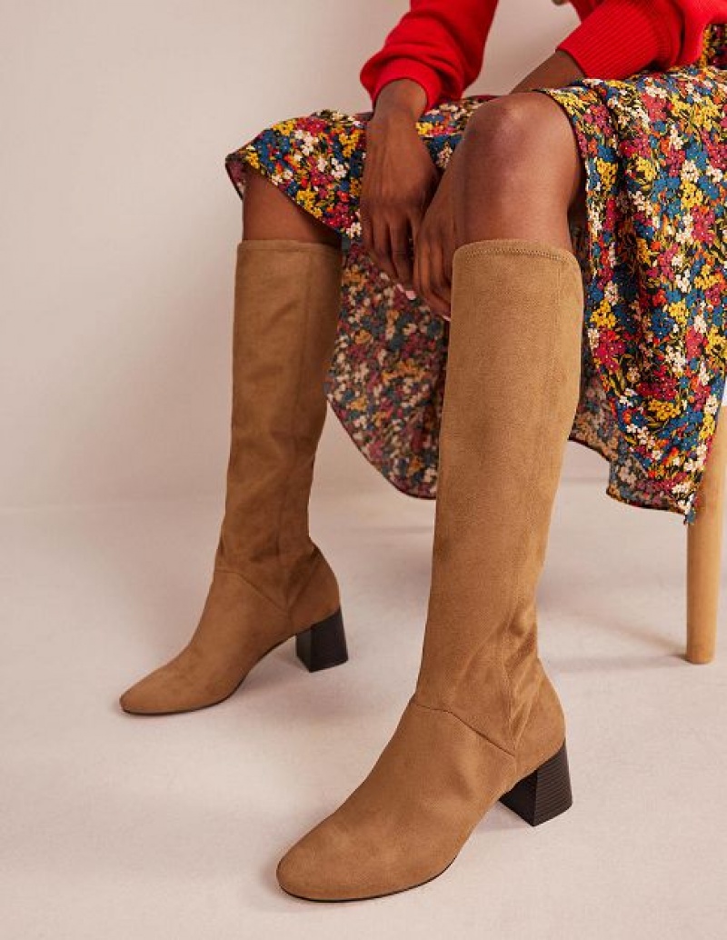 Brown / Black Women's Boden Heeled Stretch Knee-high Boots | 47819KBLW