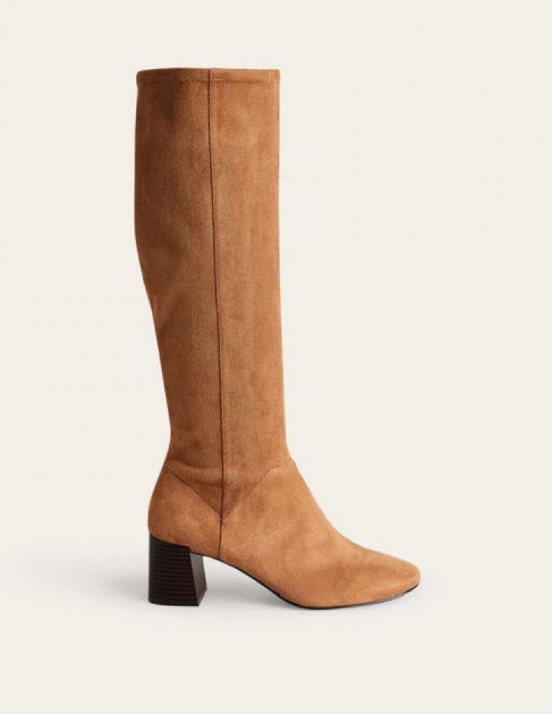 Brown / Black Women's Boden Heeled Stretch Knee-high Boots | 47819KBLW