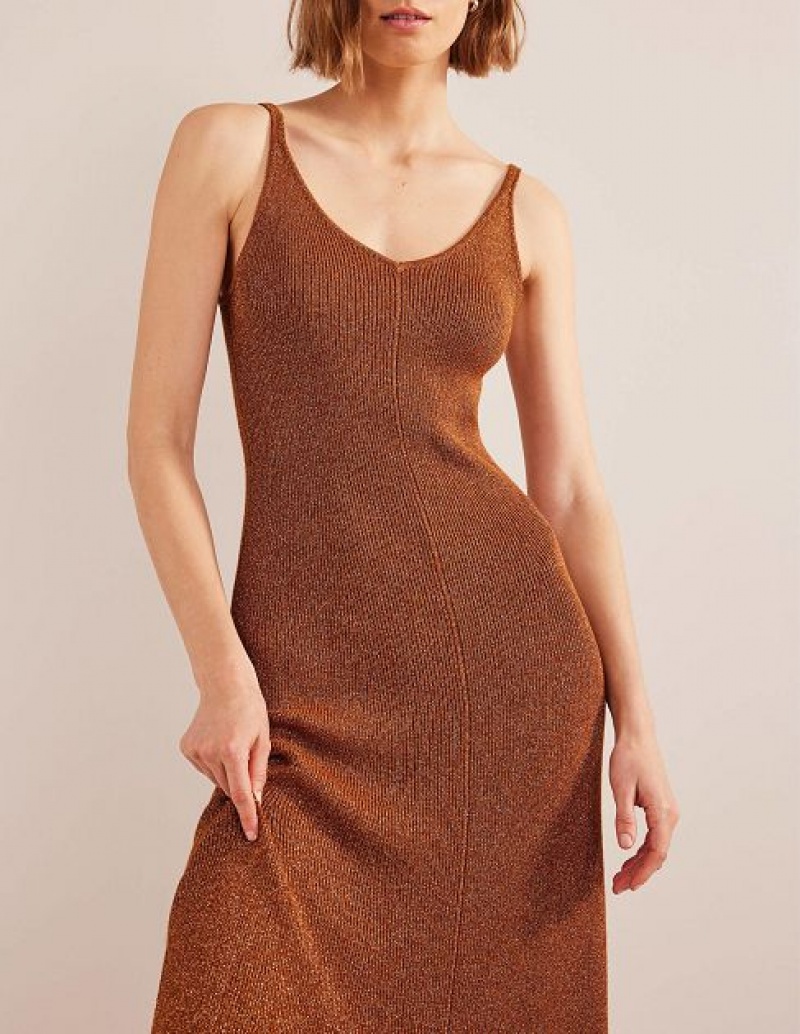 Brown / Gold Women's Boden Sparkle Midi Dress | 72601BADH