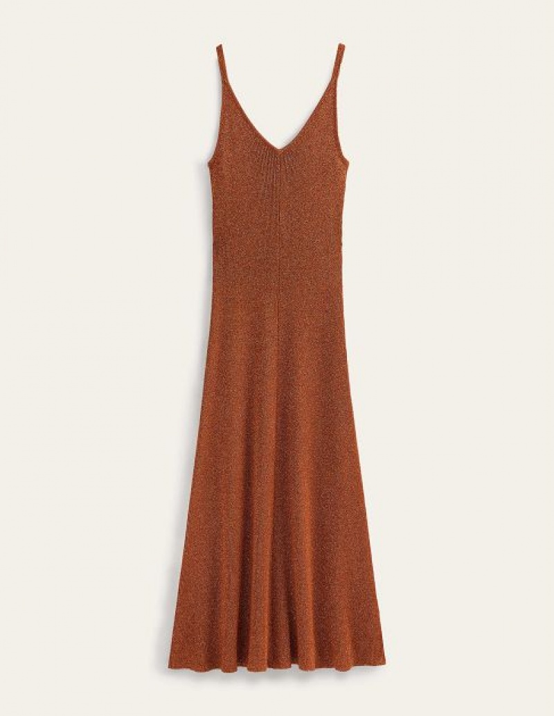 Brown / Gold Women's Boden Sparkle Midi Dress | 72601BADH