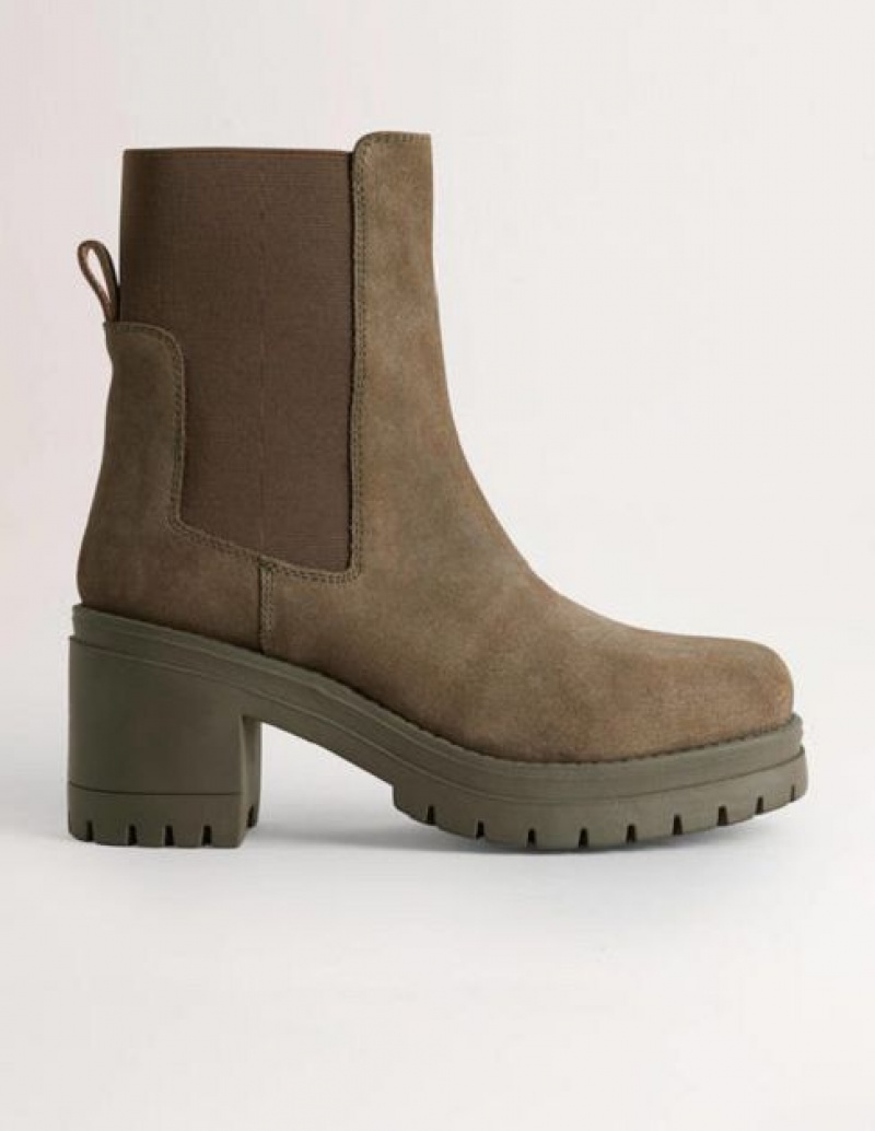 Brown / Green Women's Boden Chunky Heeled Chelsea Boots | 47301PLEK