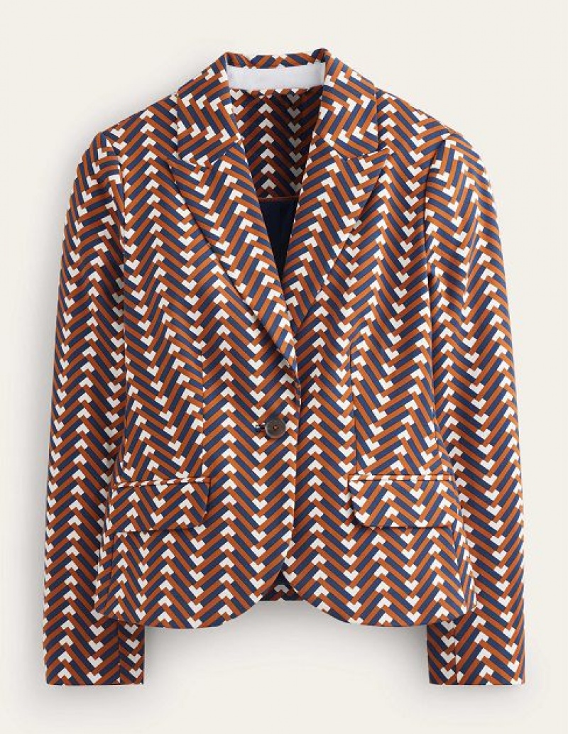 Brown / Green / White Women's Boden The Canonbury Printed Blazers | 96023VUET