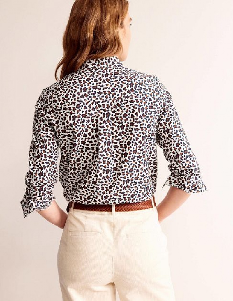 Brown / Leopard Women's Boden Sienna Cotton Shirts | 16703MZXT