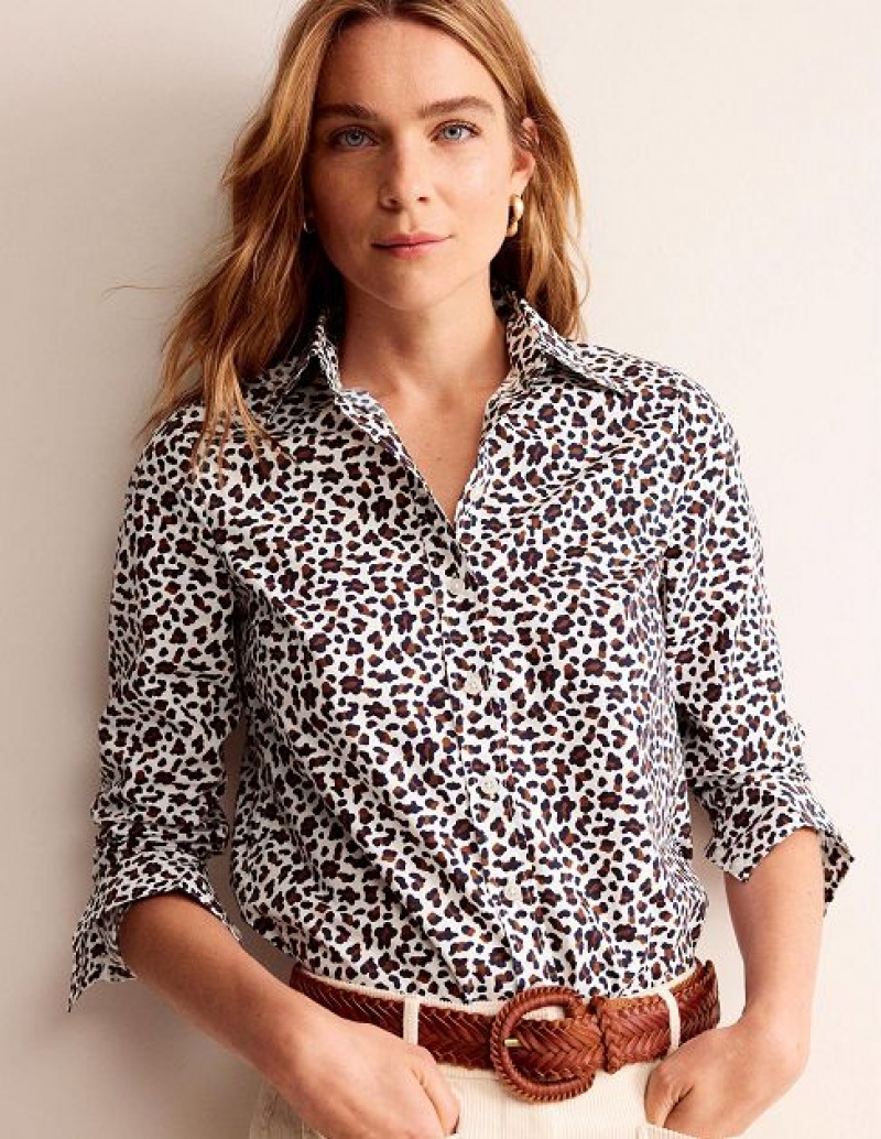 Brown / Leopard Women's Boden Sienna Cotton Shirts | 16703MZXT