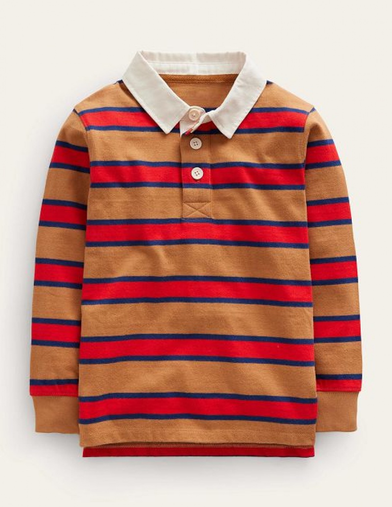 Brown / Red Kids' Boden Classic Rugby Shirts | 51396IFVY