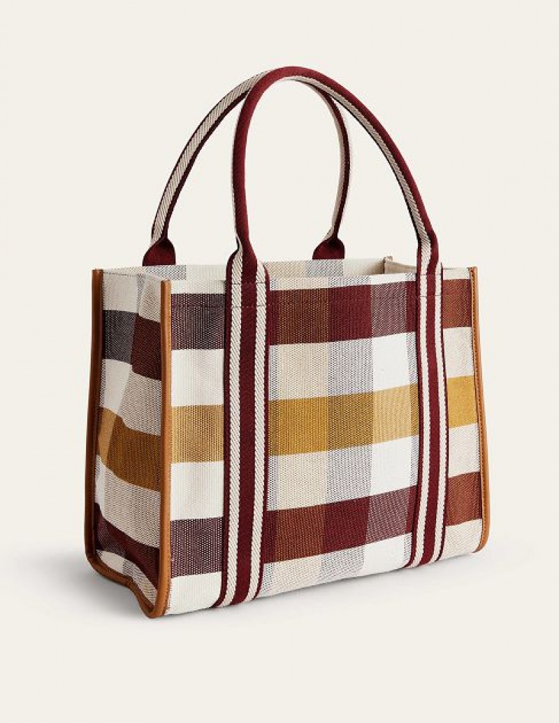 Brown / White Women's Boden Tilda Canvas Tote Bags | 70459PLMU