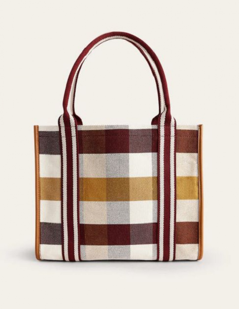 Brown / White Women's Boden Tilda Canvas Tote Bags | 70459PLMU