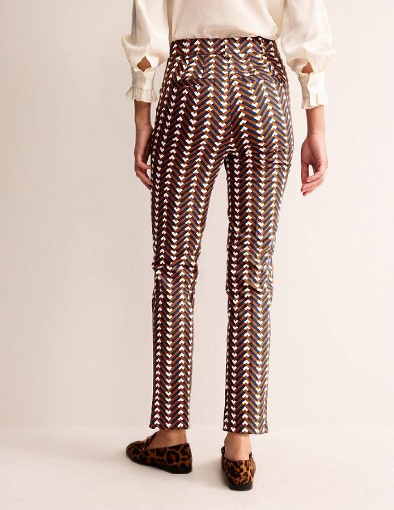 Brown / White / Green Women's Boden Highgate Printed Pants | 43608KRJQ