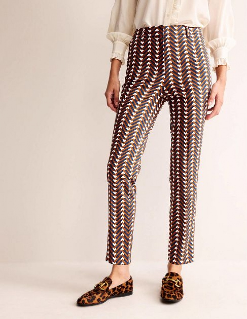 Brown / White / Green Women's Boden Highgate Printed Pants | 43608KRJQ