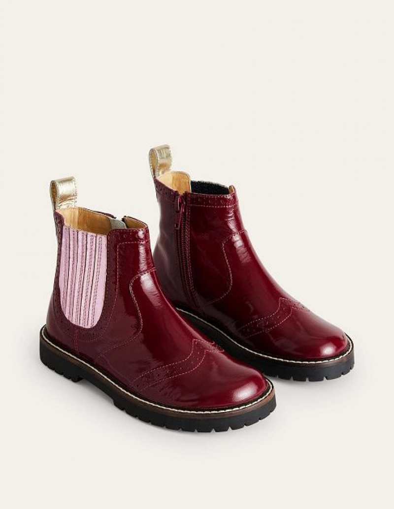 Burgundy Kids' Boden Leather Chelsea Boots | 28539HMLY