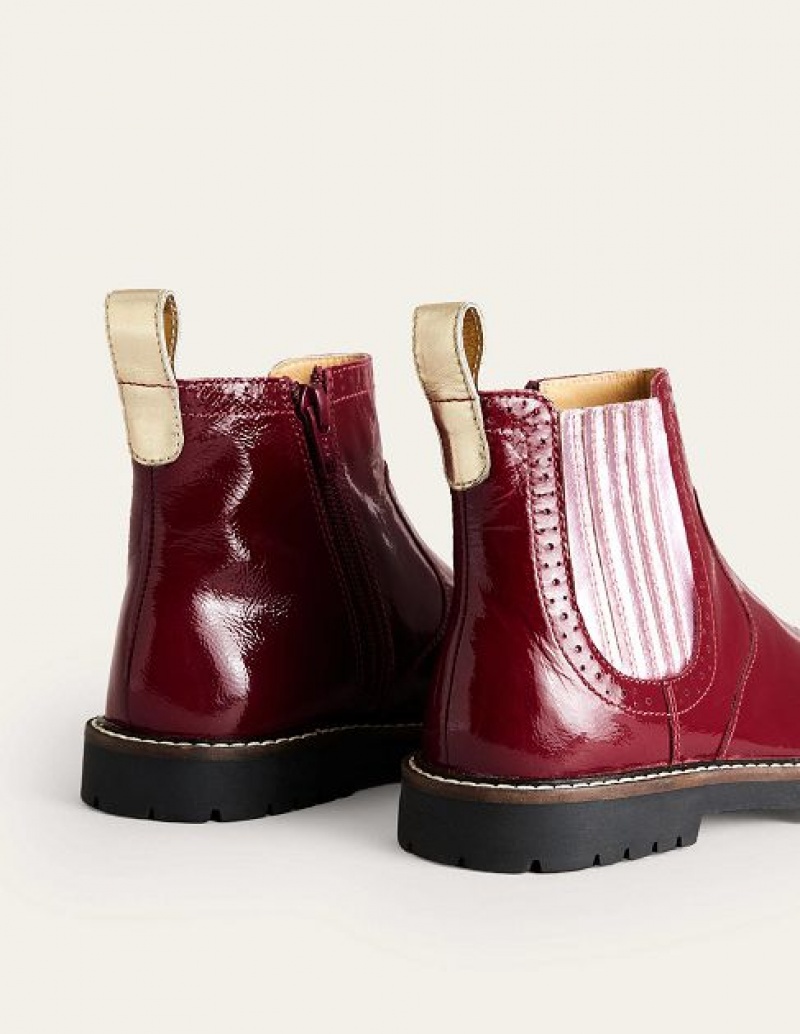 Burgundy Kids' Boden Leather Chelsea Boots | 28539HMLY