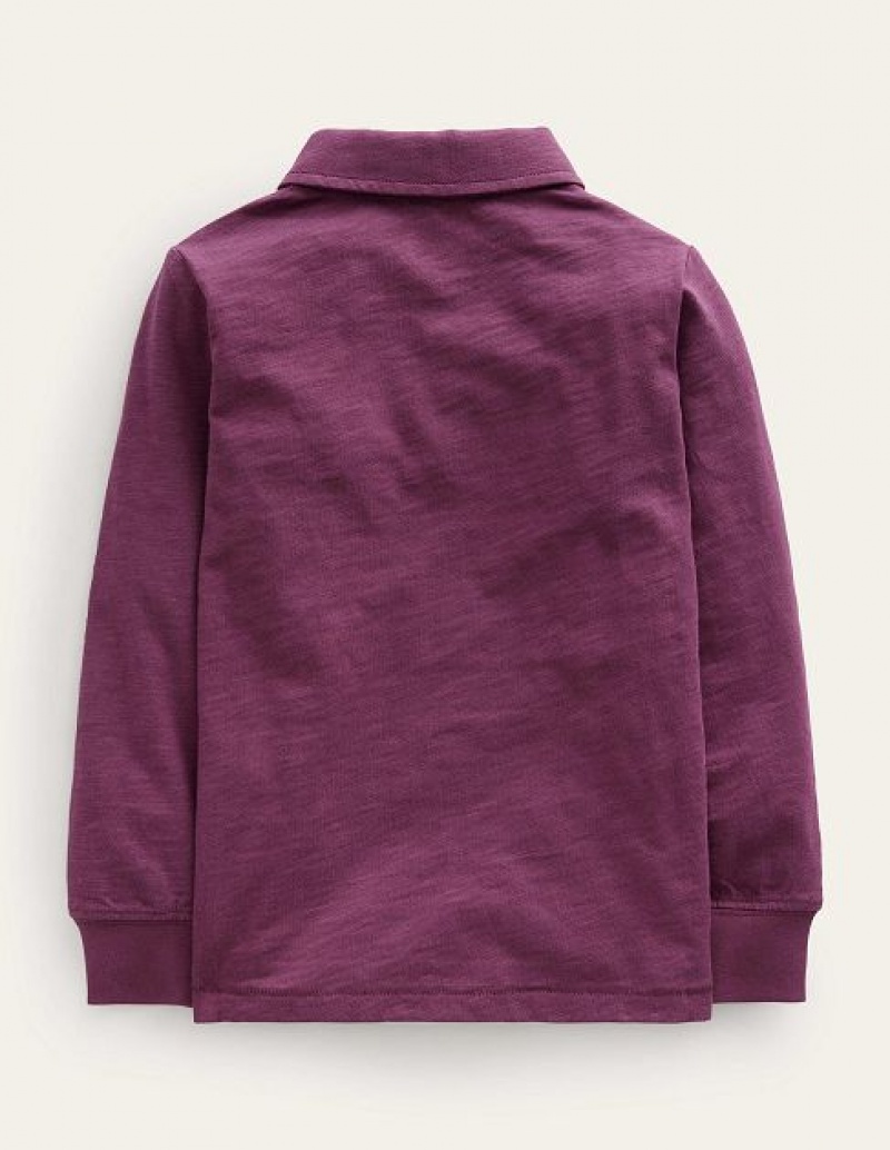 Burgundy Kids' Boden Slubbed Long-sleeve Polo Shirts | 05326OHRJ