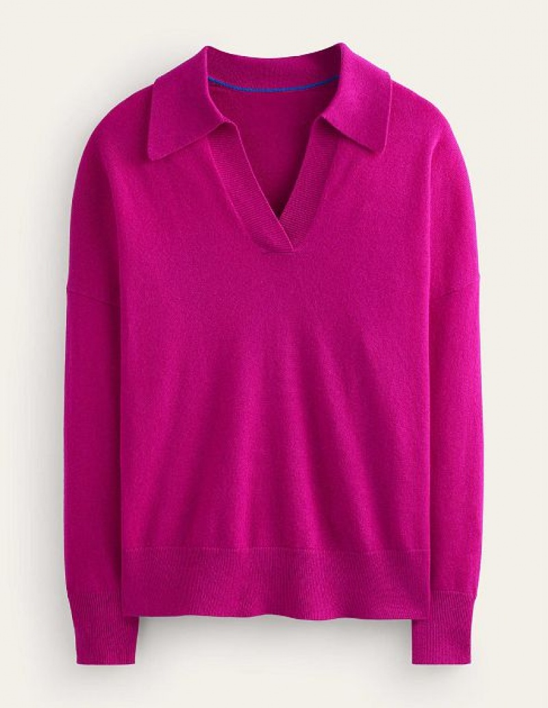 Burgundy Women's Boden Collared Cashmere Henley Sweaters | 78416EIVH