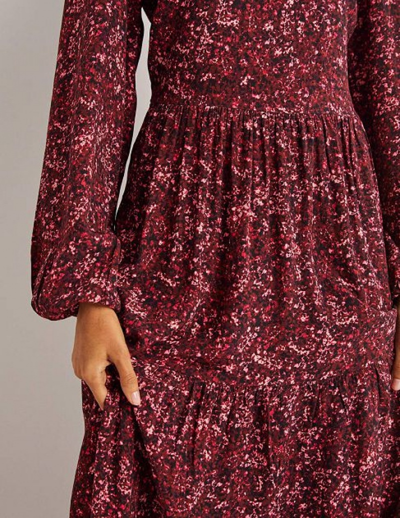 Burgundy Women's Boden Crew Neck Tiered Dress | 02987VNKP