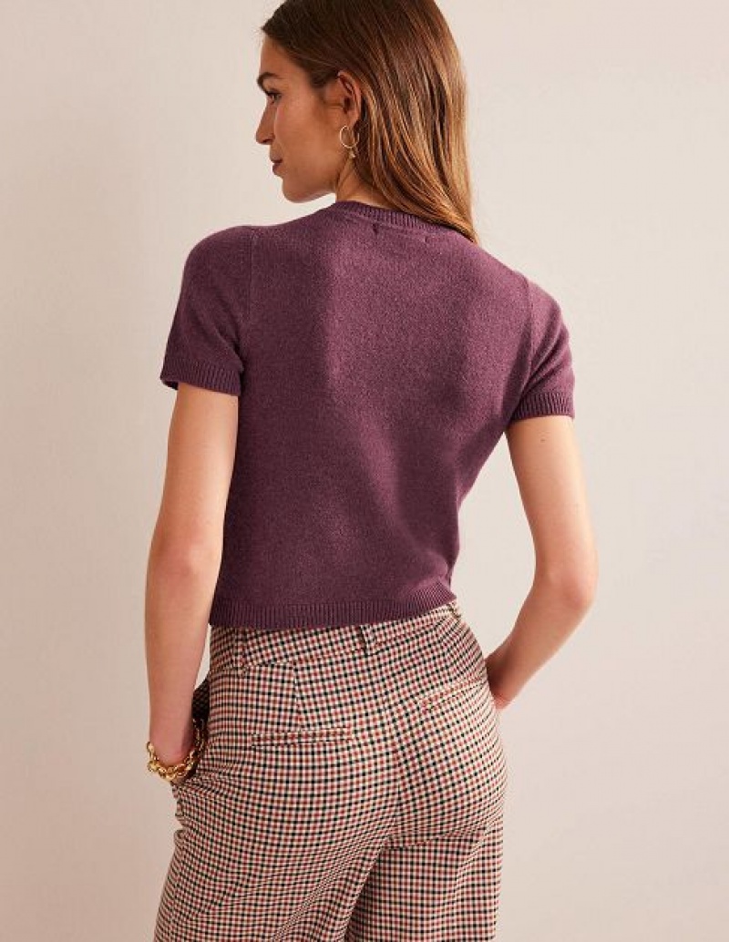 Burgundy Women's Boden Cropped Cashmere T-Shirt | 58290YWJN