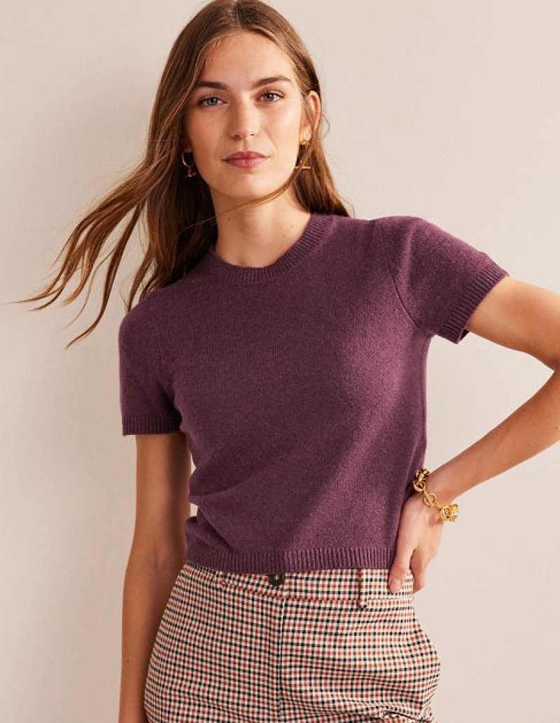 Burgundy Women's Boden Cropped Cashmere T-Shirt | 58290YWJN