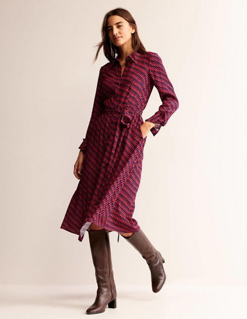 Burgundy Women's Boden Kate Shirt Dress | 32076OPZD