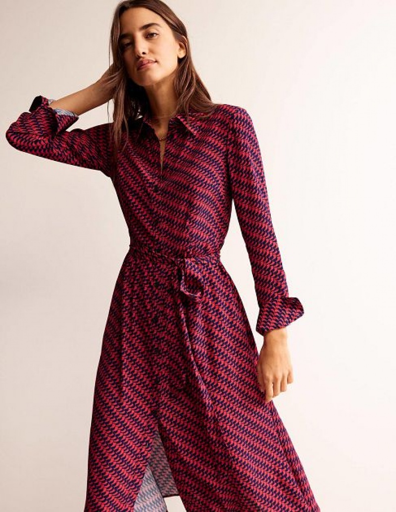 Burgundy Women's Boden Kate Shirt Dress | 32076OPZD