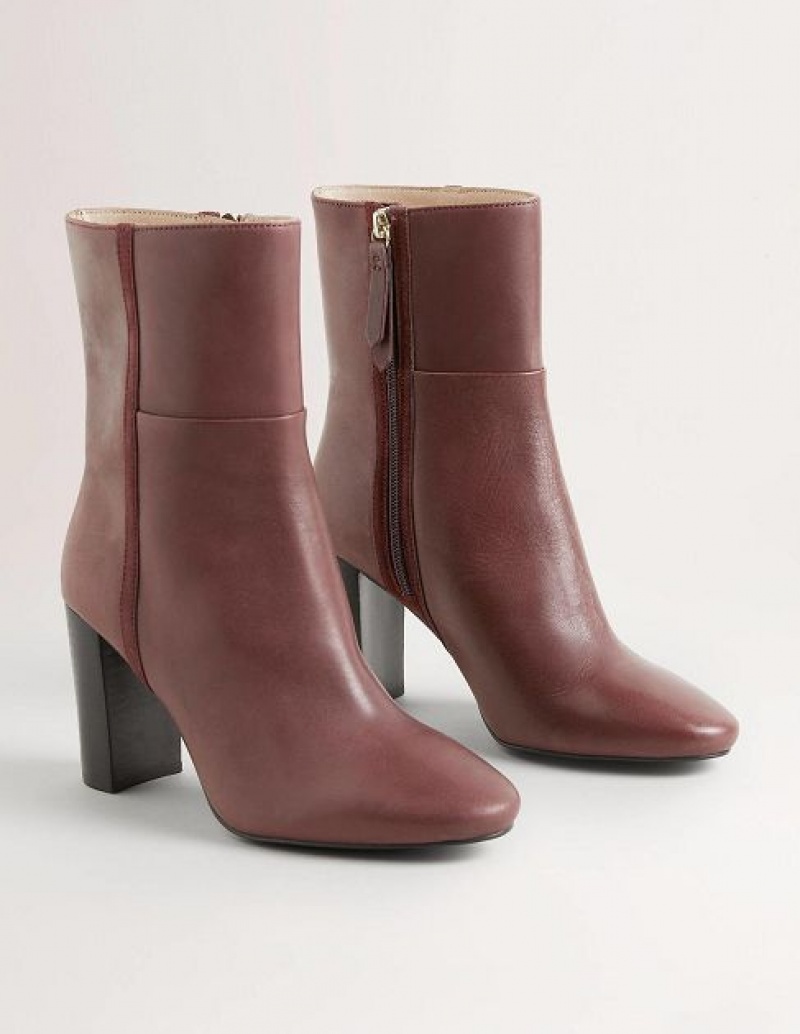 Burgundy Women's Boden Leather Ankle Boots | 24319LZOG