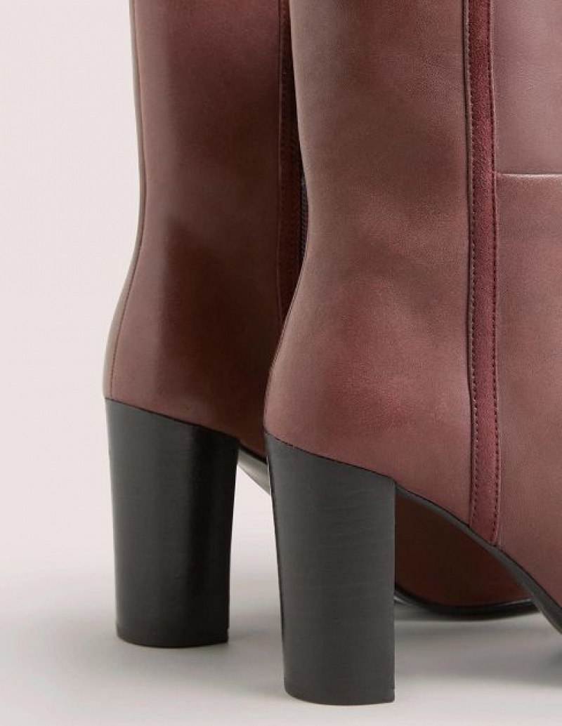 Burgundy Women's Boden Leather Ankle Boots | 24319LZOG