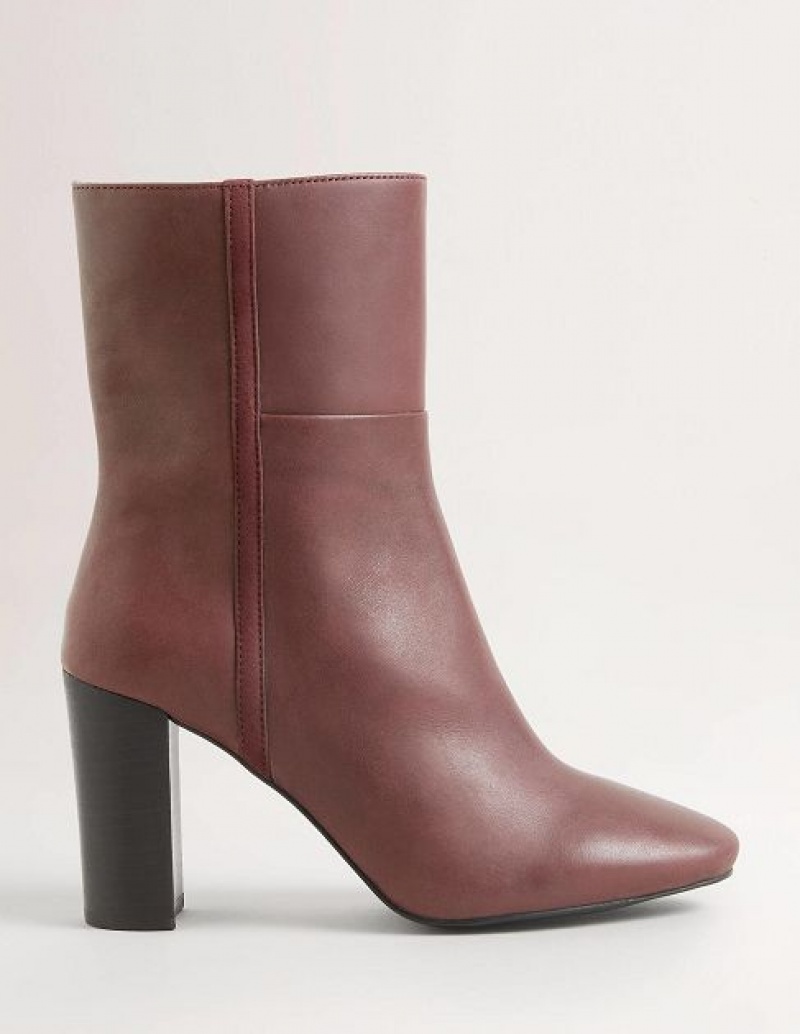 Burgundy Women\'s Boden Leather Ankle Boots | 24319LZOG