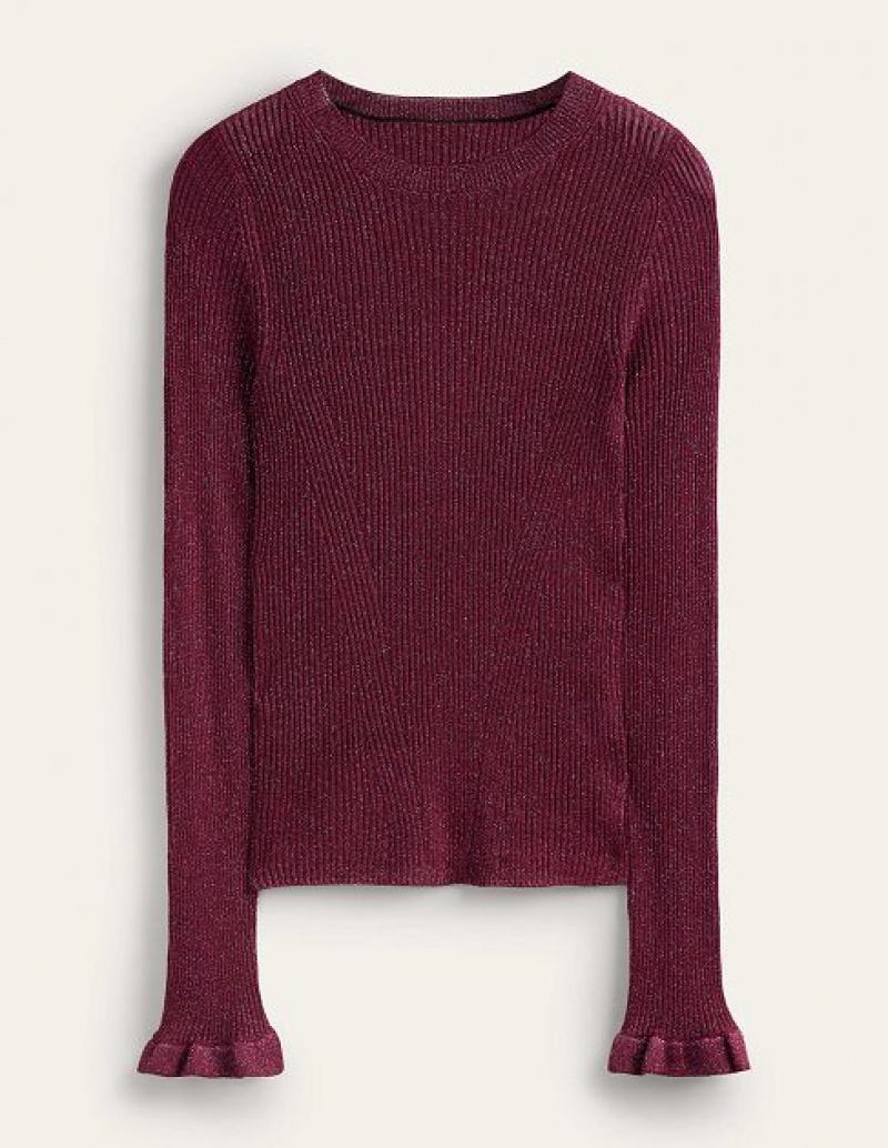 Burgundy Women's Boden Sparkle Rib Party Sweaters | 73594EJUT