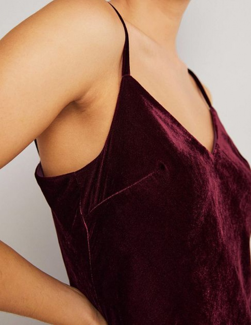 Burgundy Women's Boden Velvet Slip Dress | 82067QVHN