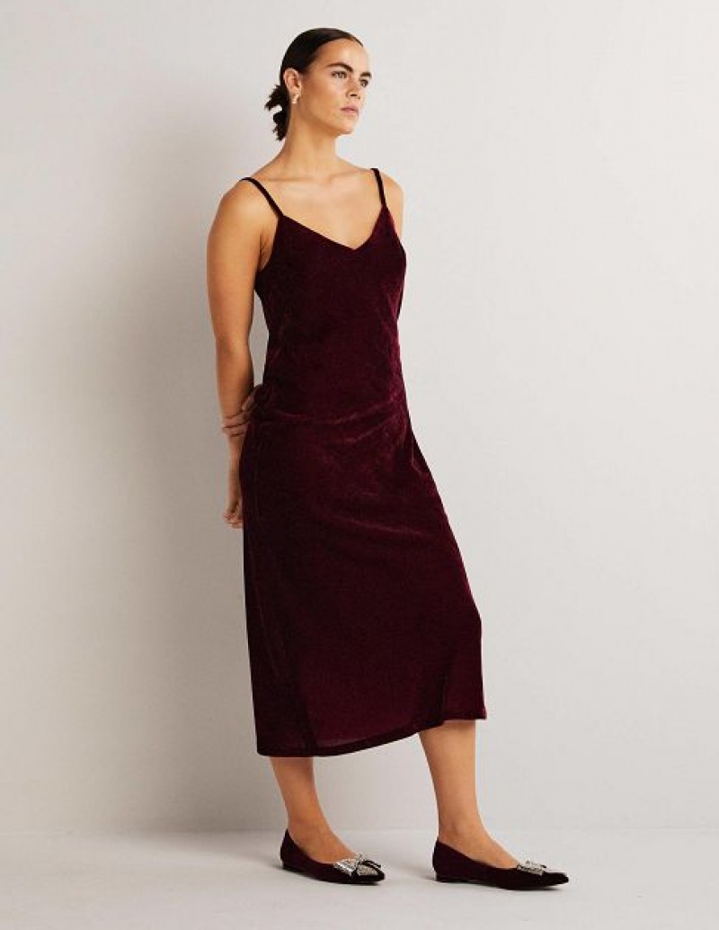 Burgundy Women's Boden Velvet Slip Dress | 82067QVHN