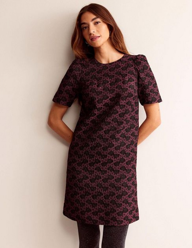 Burgundy / Navy Women's Boden Structured Jacquard Dress | 04698CZSH