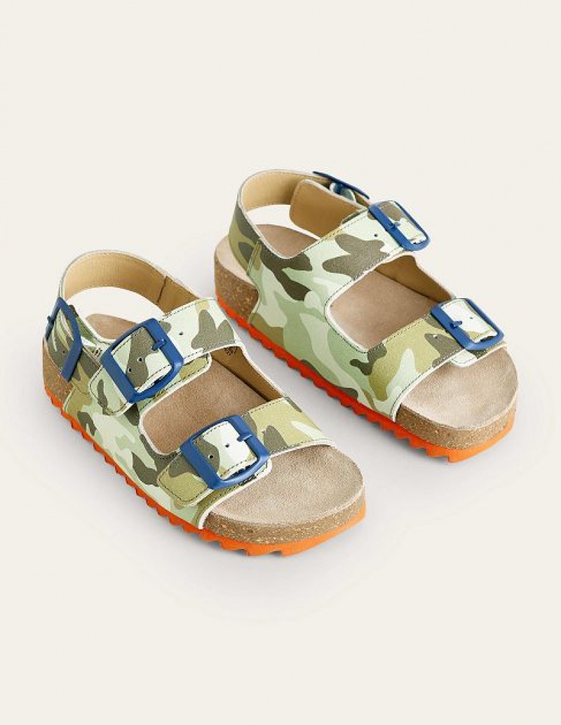 Camo Green Kids' Boden Leather Sandals | 18036NXCV