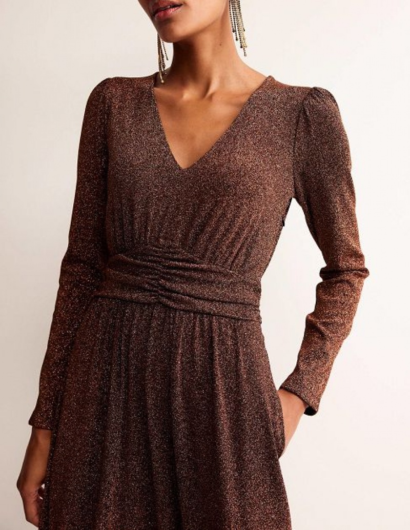 Copper Women's Boden Ruched Waist Sparkle Dress | 81402WMXZ