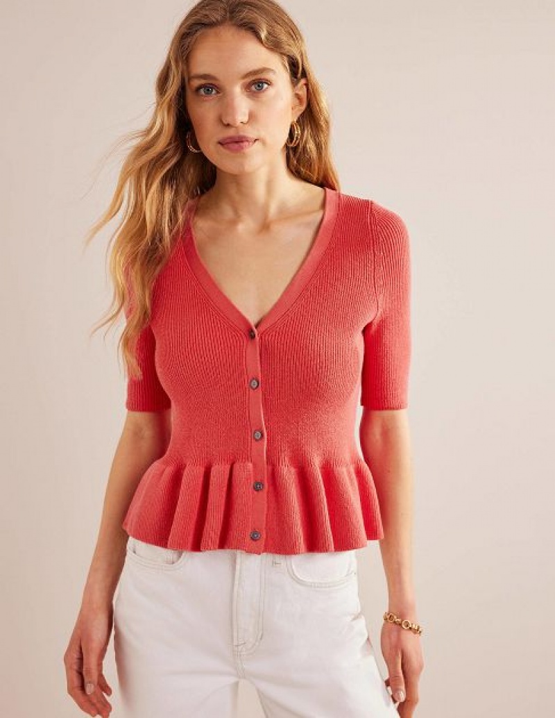 Coral Women\'s Boden Ribbed Peplum Cardigan | 73502XFJE