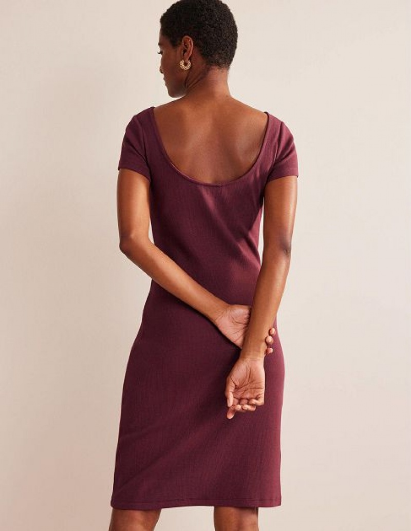 Dark Burgundy Women's Boden Low-back Rib Jersey Mini Dress | 71935AWQT